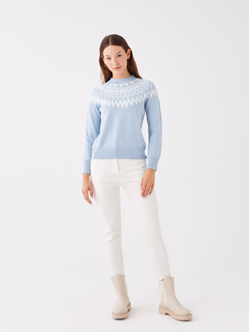 LCWAIKIKI Basic Funnel Neck Patterned Women's Knitwear Sweater -W3AD36Z8-G5Z