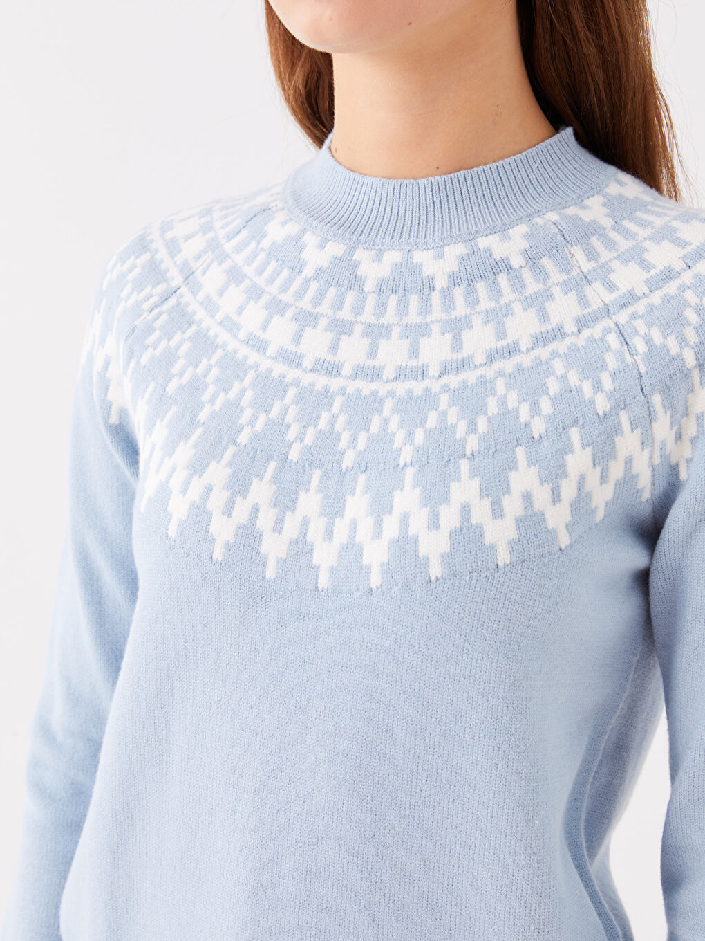 LCWAIKIKI Basic Funnel Neck Patterned Women's Knitwear Sweater -W3AD36Z8-G5Z