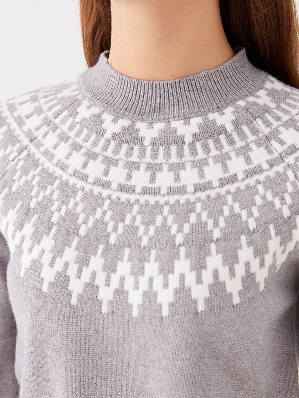 Funnel Neck Patterned Women's Knitwear Sweater-3