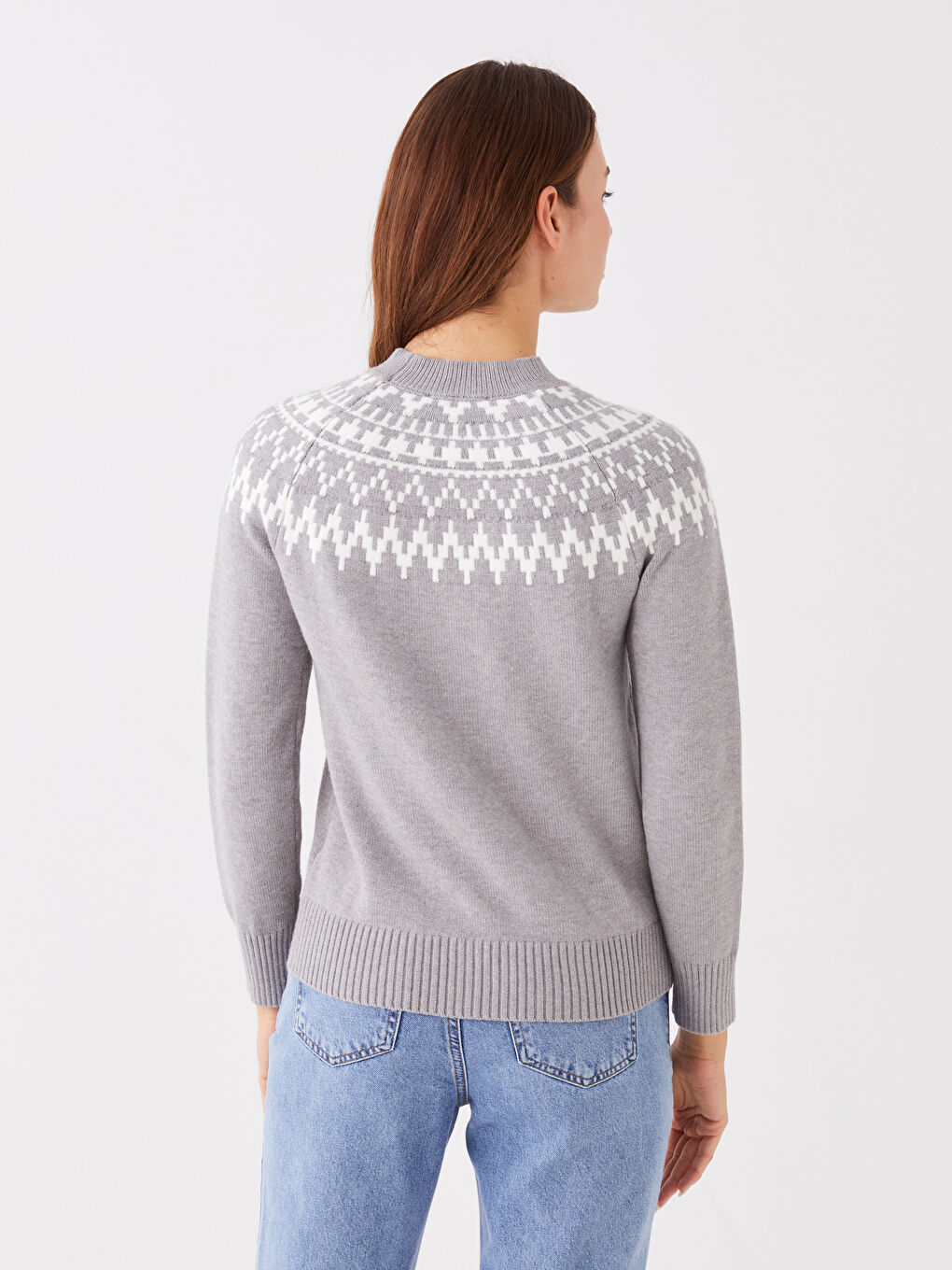Funnel Neck Patterned Women's Knitwear Sweater-4