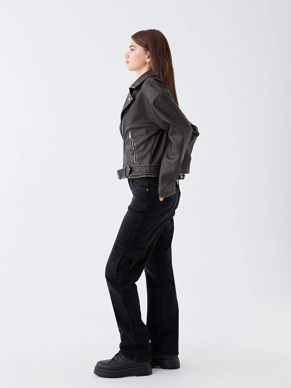 Blugi Cargo pentru Femei cu Croială Dreaptă-1