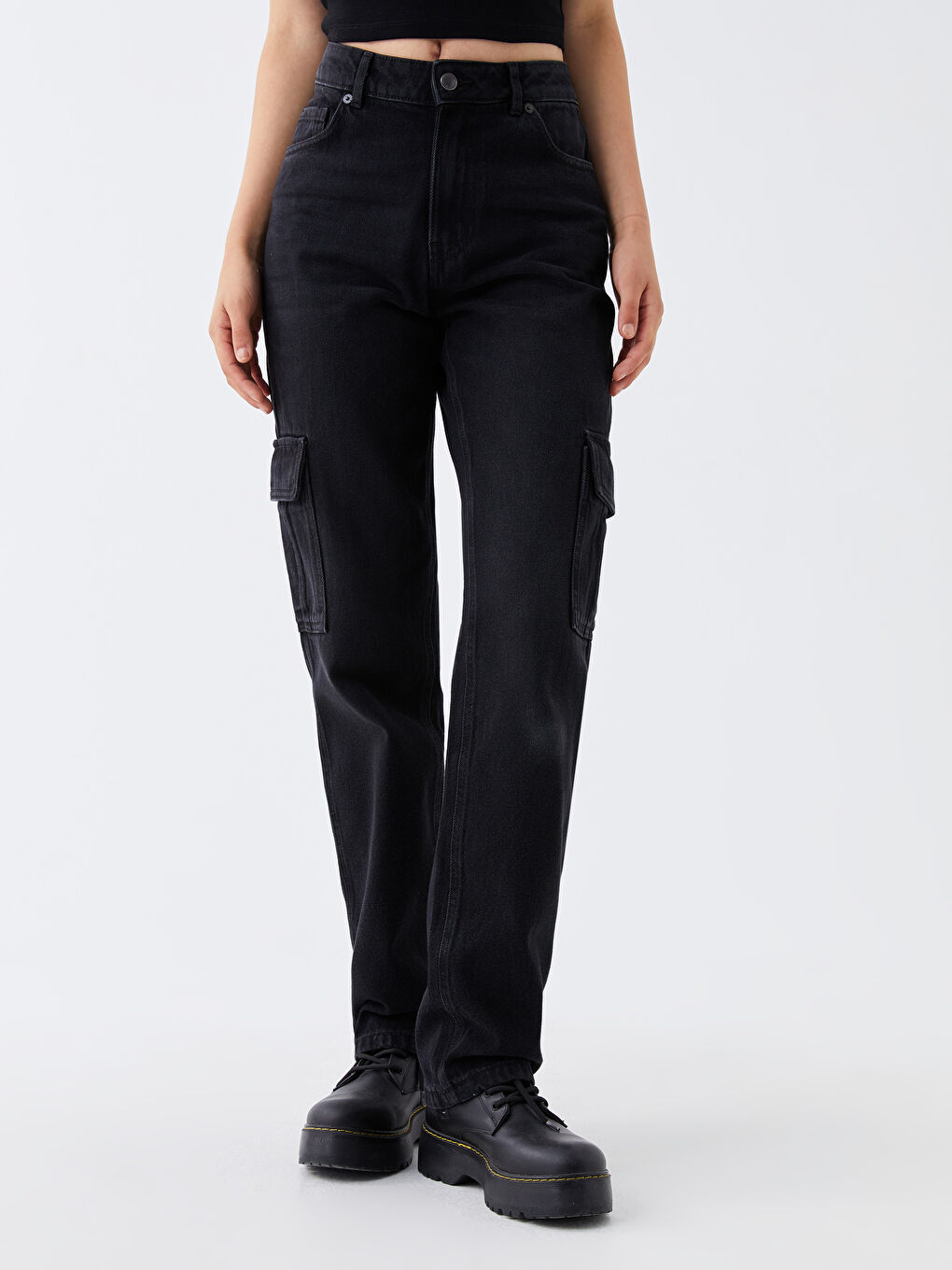 Blugi Cargo pentru Femei cu Croială Dreaptă-2