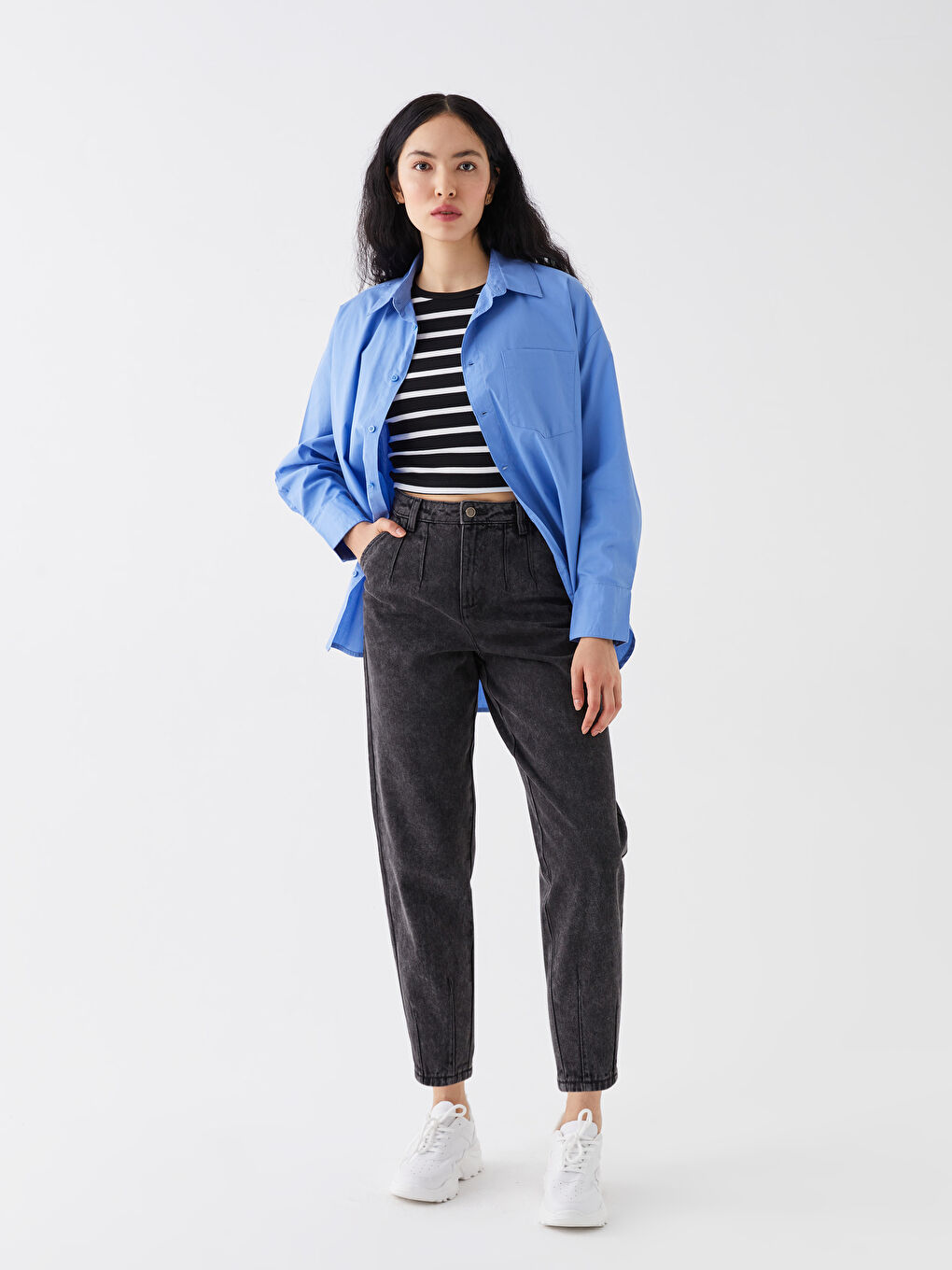 Jean Droit Coupe Ballon Taille Haute Femme-1