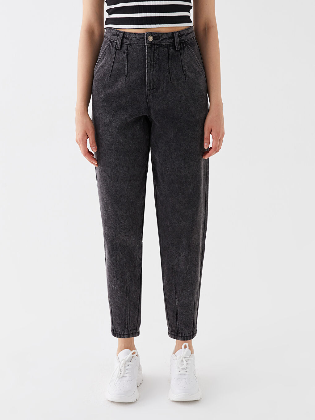 Jean Droit Coupe Ballon Taille Haute Femme-2