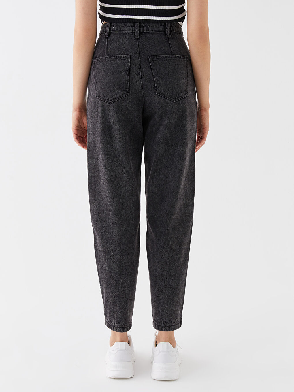 Jean Droit Coupe Ballon Taille Haute Femme-3
