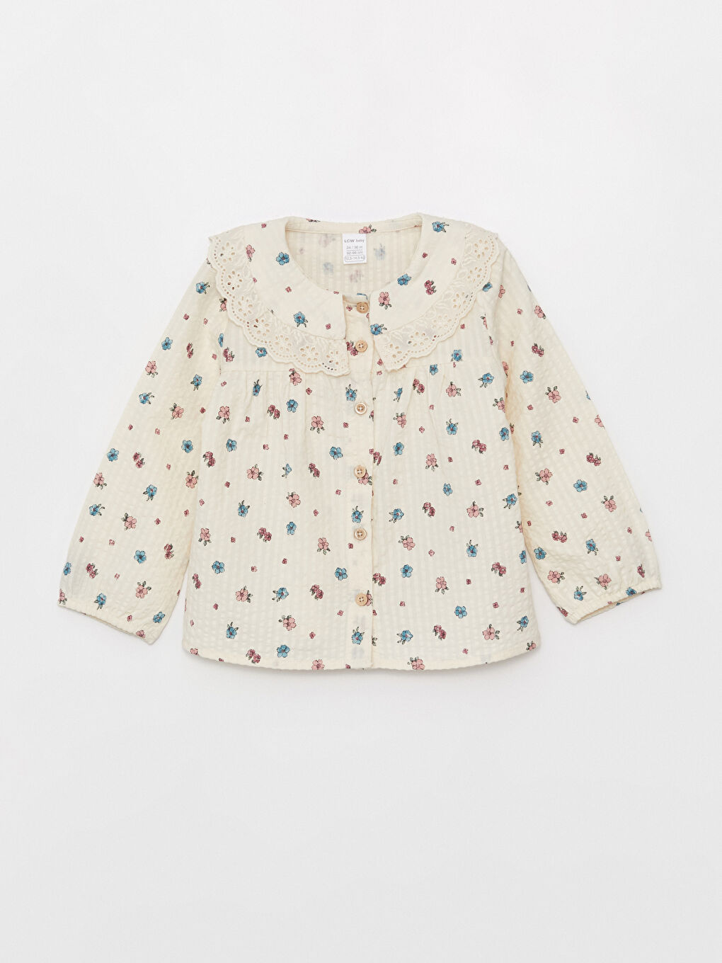 Ekru Bebe Yaka Uzun Kollu Desenli Kız Bebek Gömlek-2