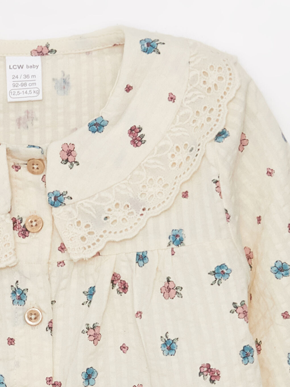 Ekru Bebe Yaka Uzun Kollu Desenli Kız Bebek Gömlek-3