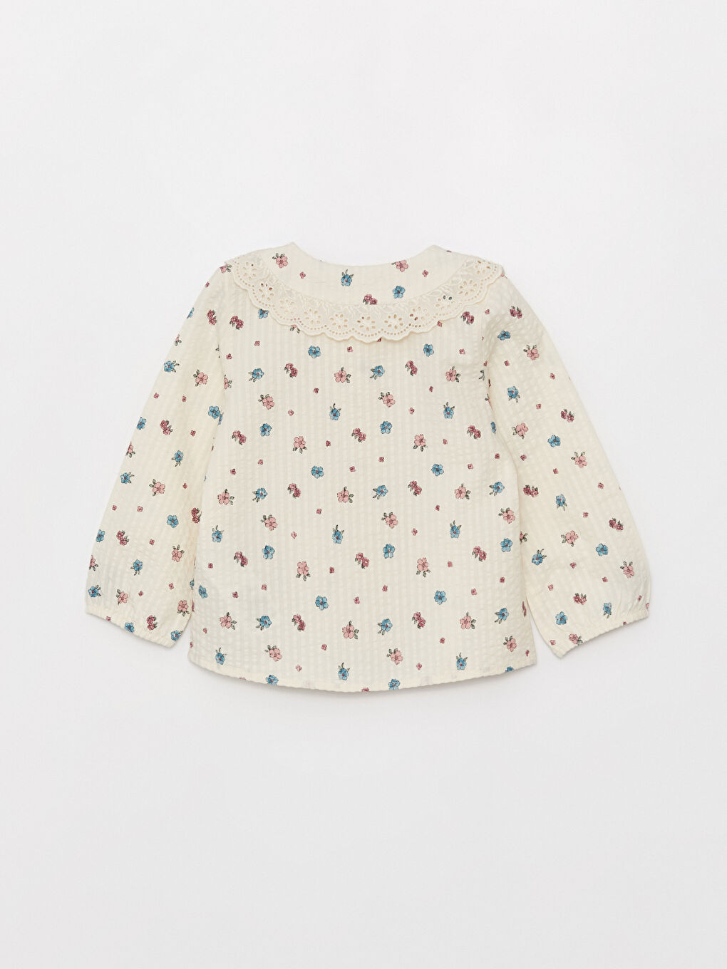 Ekru Bebe Yaka Uzun Kollu Desenli Kız Bebek Gömlek-4