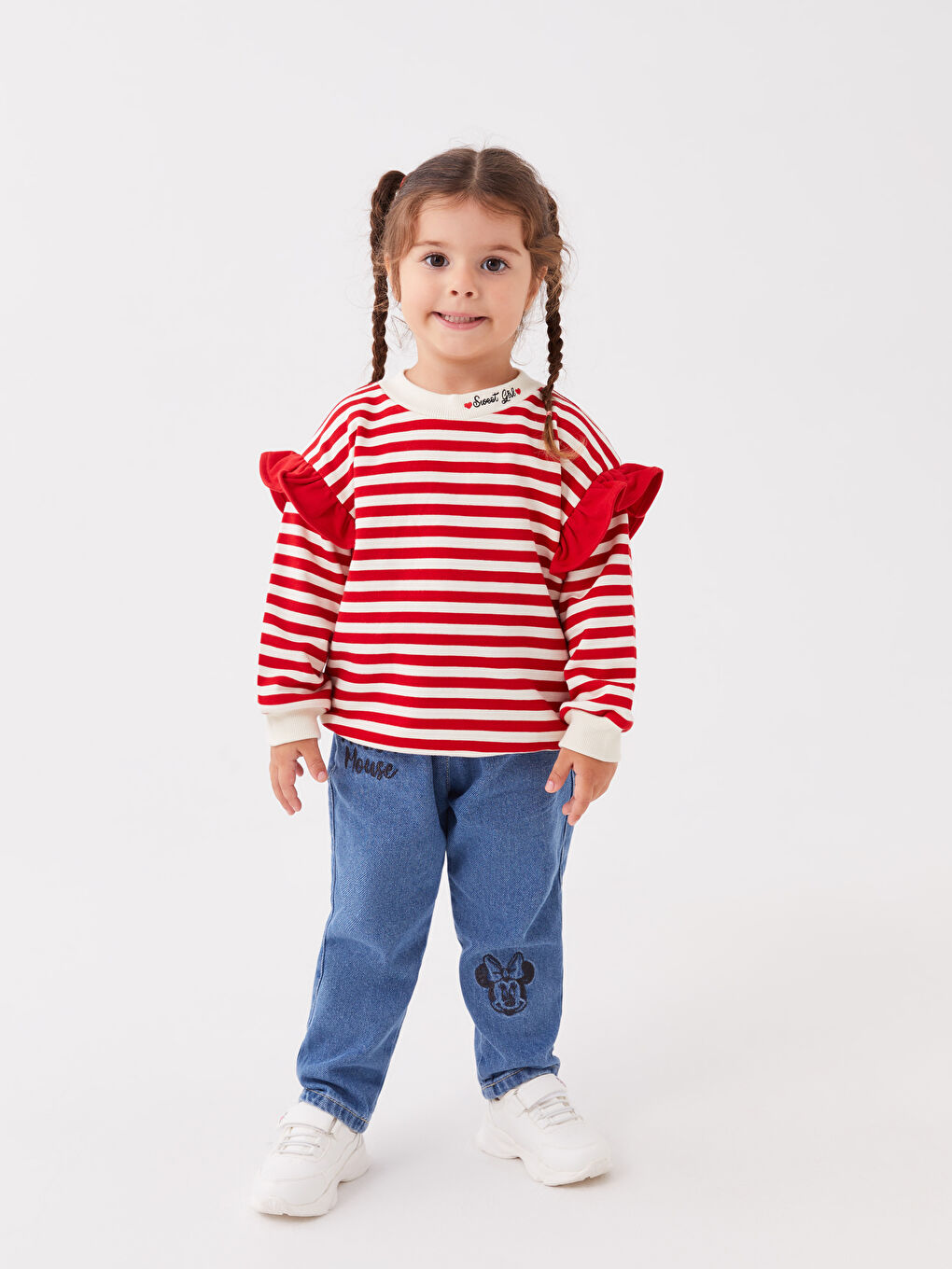 LCW baby Orta İndigo Rodeo Beli Lastikli Minnie Mouse Nakışlı Kız Bebek Jean Pantolon - 1