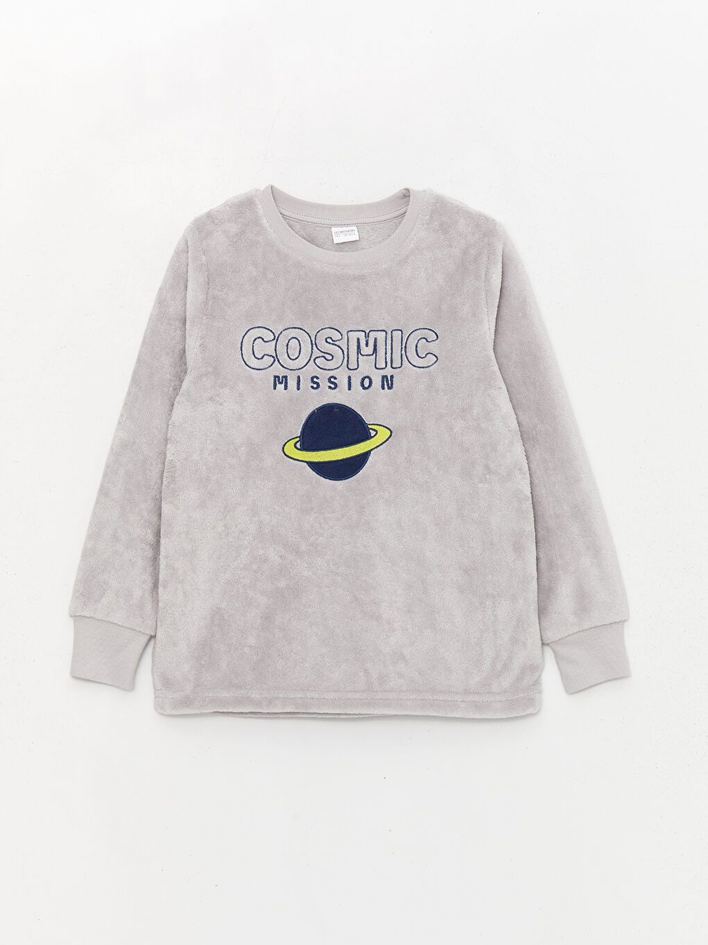 طقم بيجاما أولاد قطيفة مطرز بكم طويل مع غطاء رأس-1