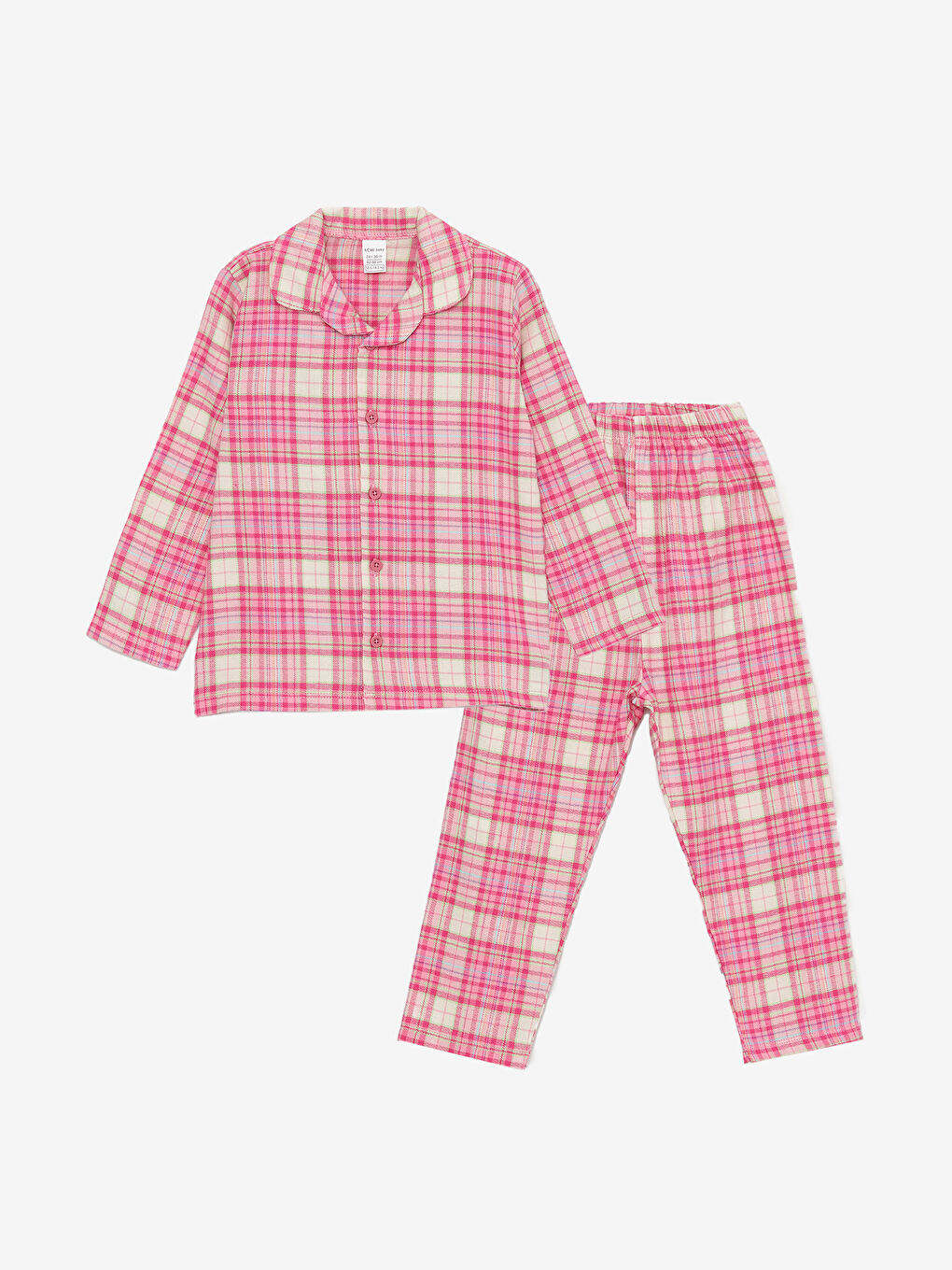 LCW baby Pembe Çizgili Gömlek Yaka Uzun Kollu Ekose Kız Bebek Pijama Takımı - 3