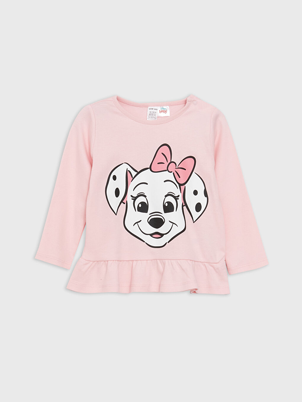 LCW baby Pembe Bisiklet Yaka Uzun Kollu 101 Dalmaçyalı Baskılı Kız Bebek Pijama Takım - 1