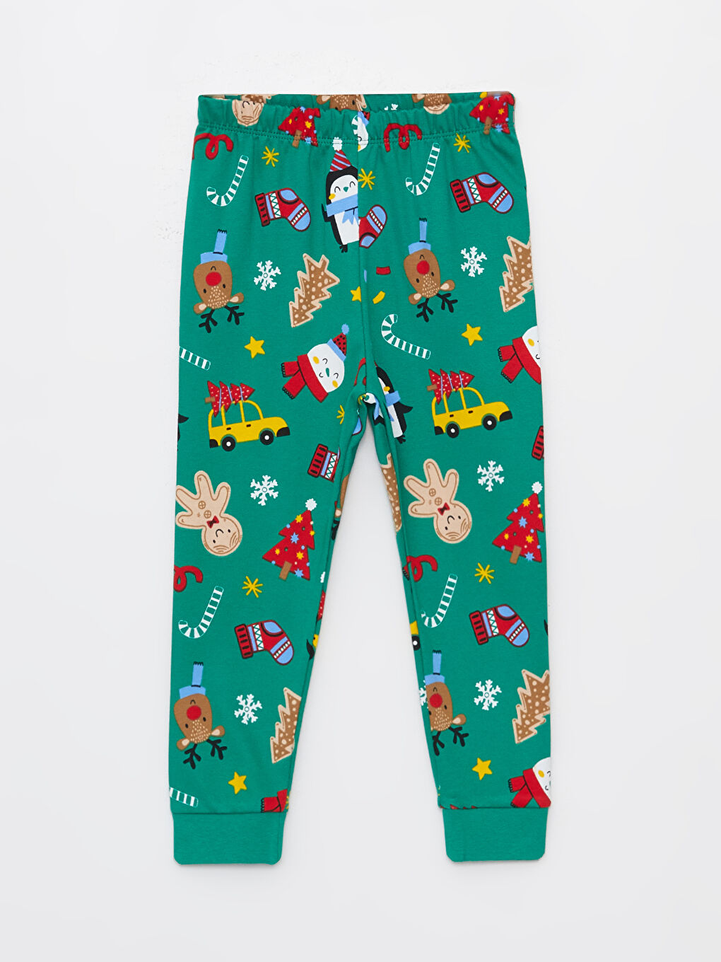 Yeşil Bisiklet Yaka Uzun Kollu Yılbaşı Temalı Erkek Bebek Pijama Takımı-2