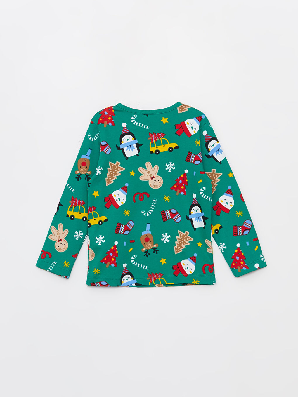 Yeşil Bisiklet Yaka Uzun Kollu Yılbaşı Temalı Erkek Bebek Pijama Takımı-3