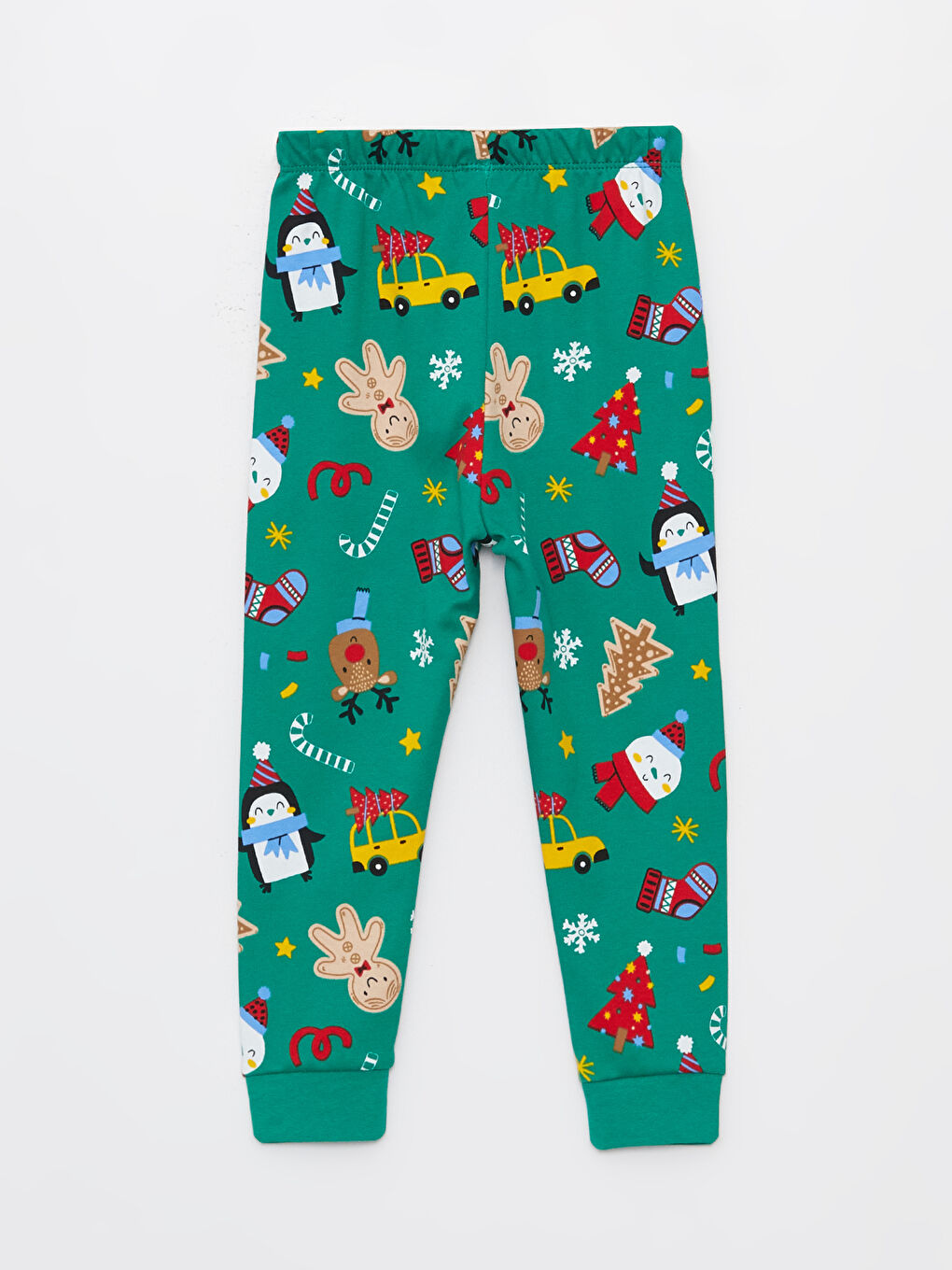 Yeşil Bisiklet Yaka Uzun Kollu Yılbaşı Temalı Erkek Bebek Pijama Takımı-4