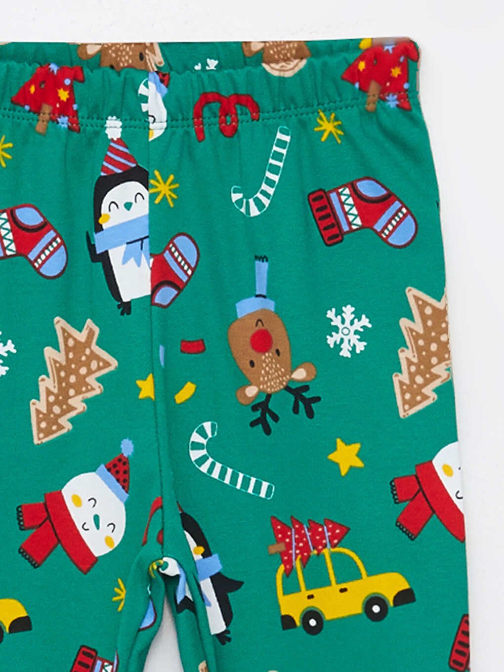 Yeşil Bisiklet Yaka Uzun Kollu Yılbaşı Temalı Erkek Bebek Pijama Takımı-5