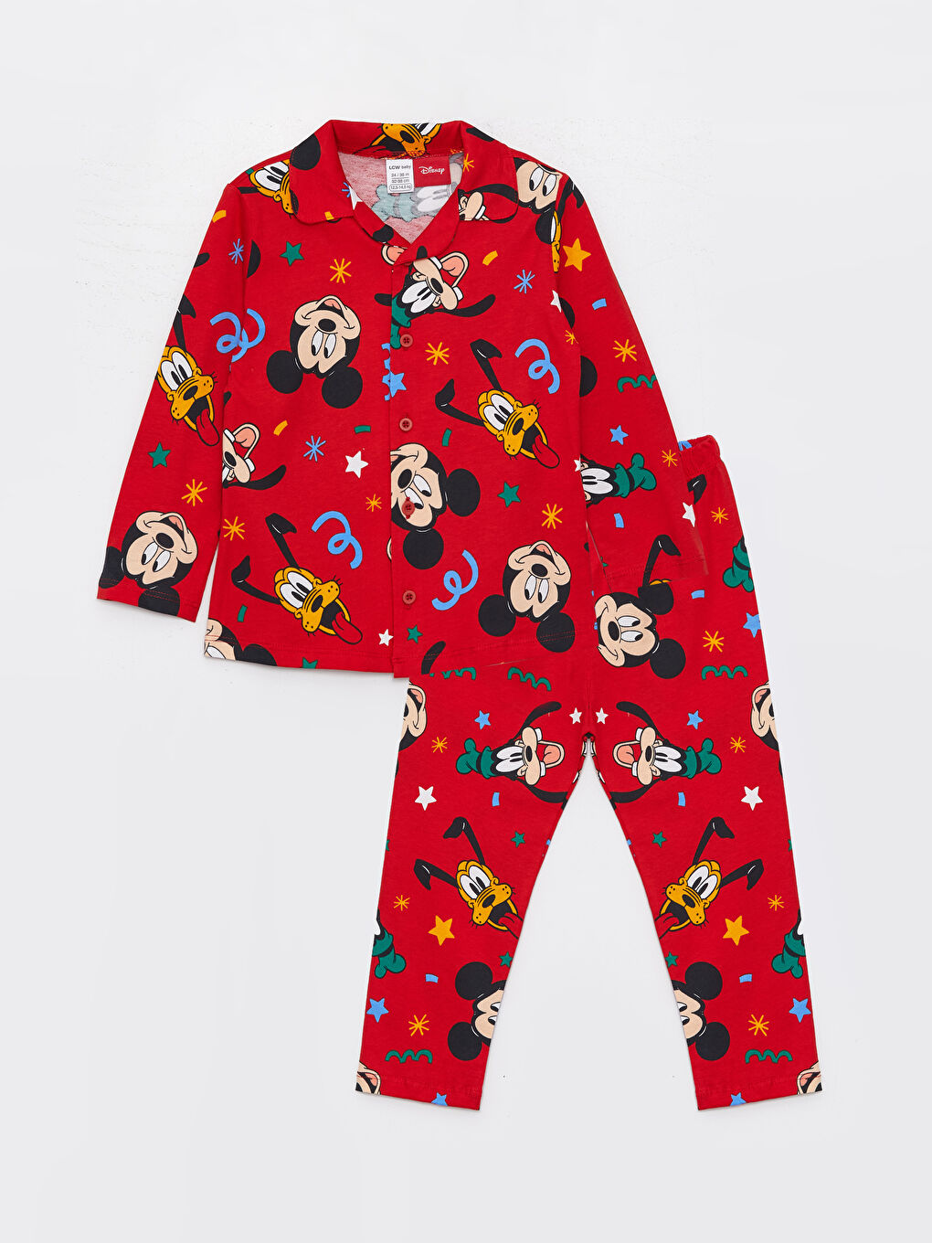 LCW baby Kırmızı Baskılı Gömlek Yaka Uzun Kollu Mickey Mouse Baskılı Erkek Bebek Pijama Takımı