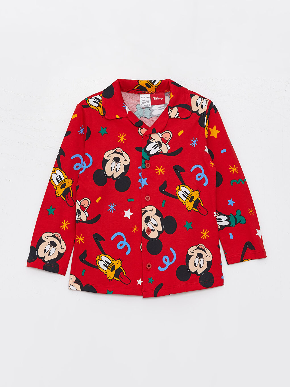 LCW baby Kırmızı Baskılı Gömlek Yaka Uzun Kollu Mickey Mouse Baskılı Erkek Bebek Pijama Takımı - 1