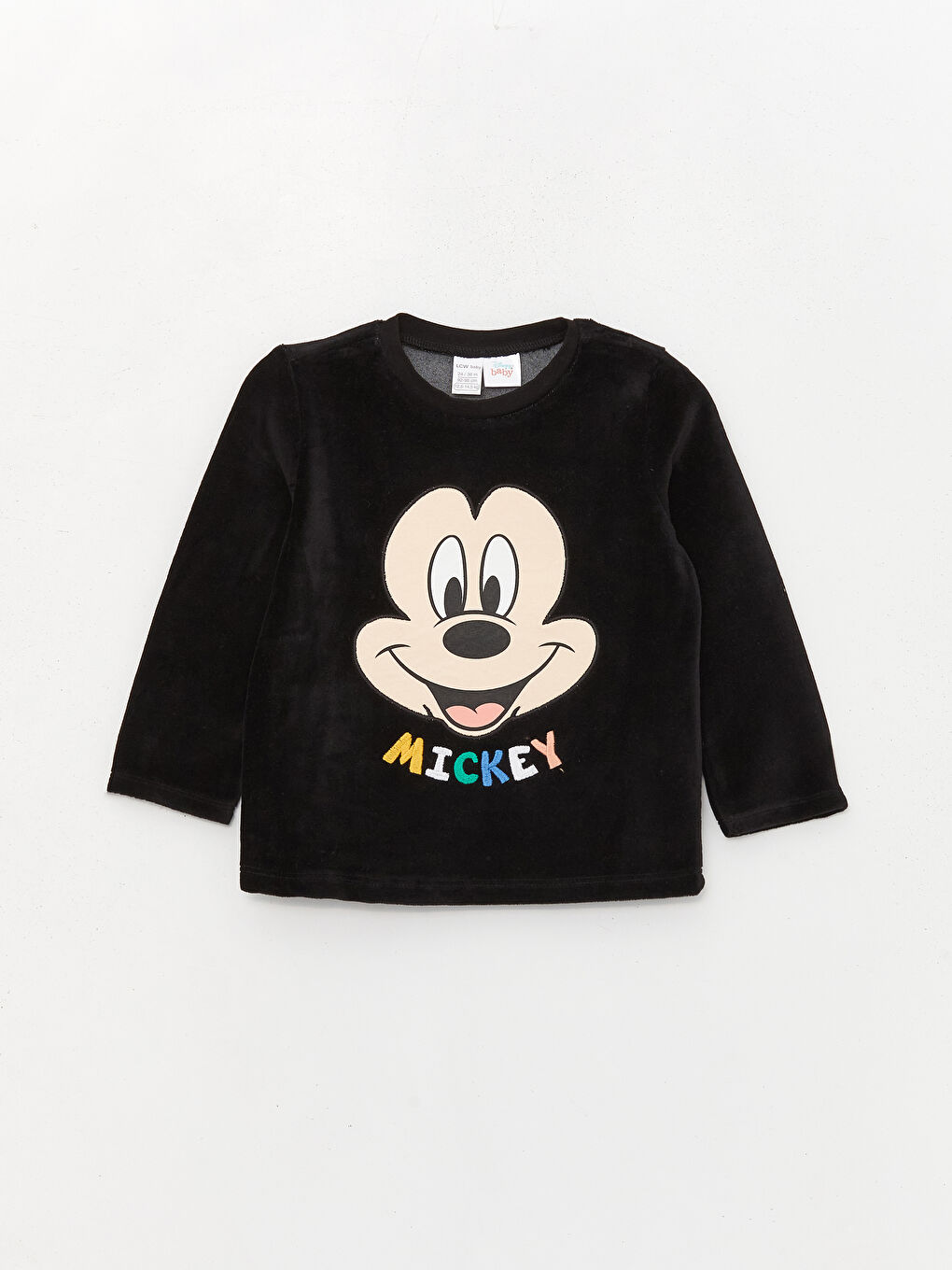 LCW baby Siyah Bisiklet Yaka Uzun Kollu Mickey Mouse Nakışlı Kadife Erkek Bebek Pijama Takımı - 1