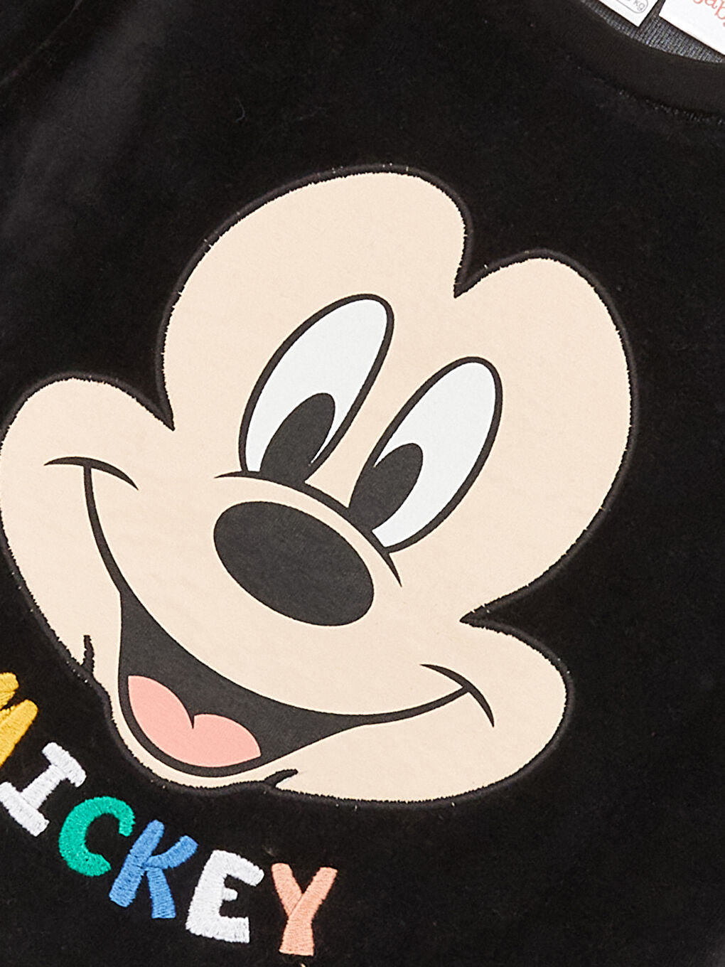 LCW baby Siyah Bisiklet Yaka Uzun Kollu Mickey Mouse Nakışlı Kadife Erkek Bebek Pijama Takımı - 3