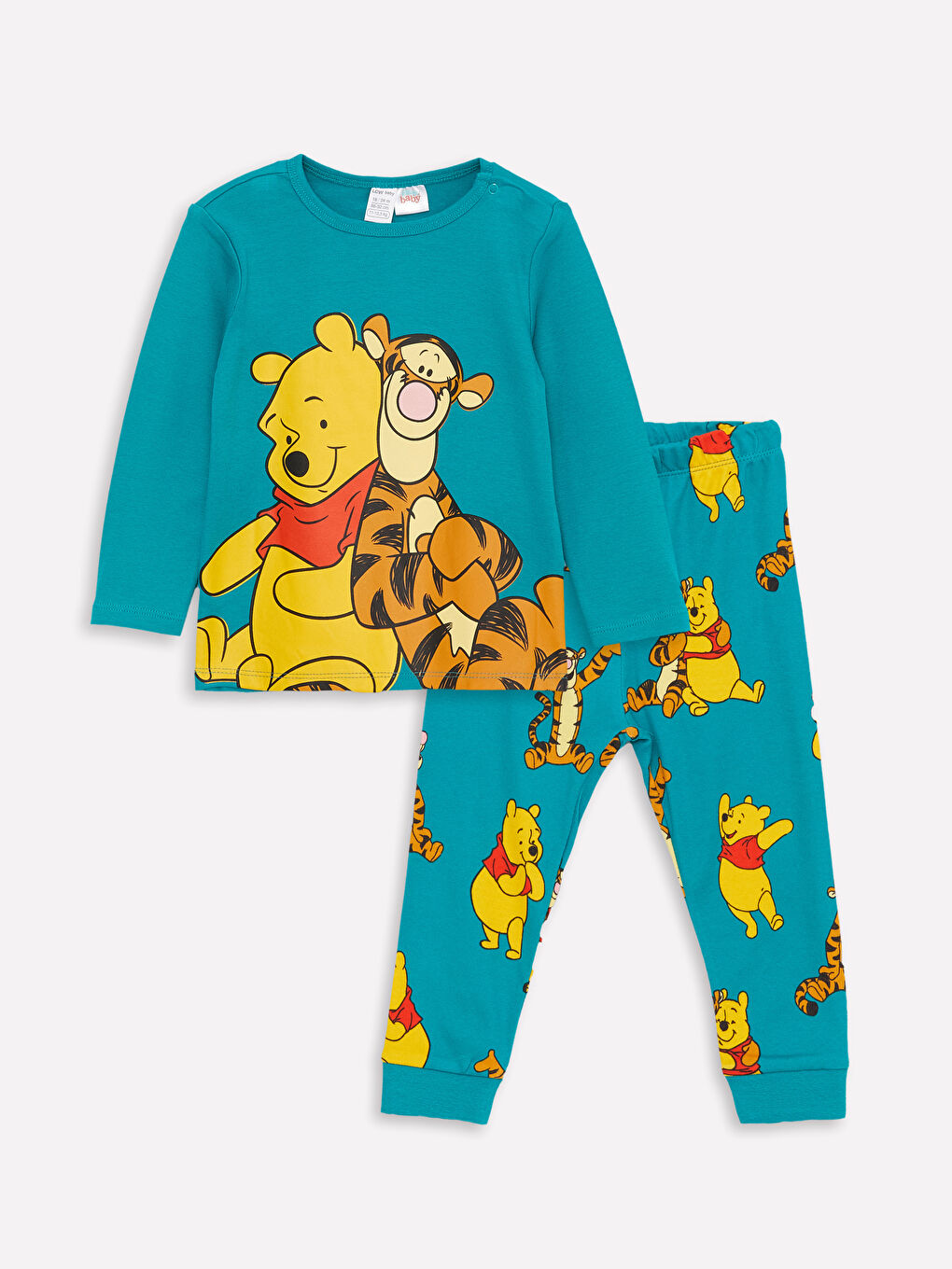 LCW baby Turkuaz Bisiklet Yaka Uzun Kollu Winnie the Pooh Baskılı Erkek Bebek Pijama Takımı