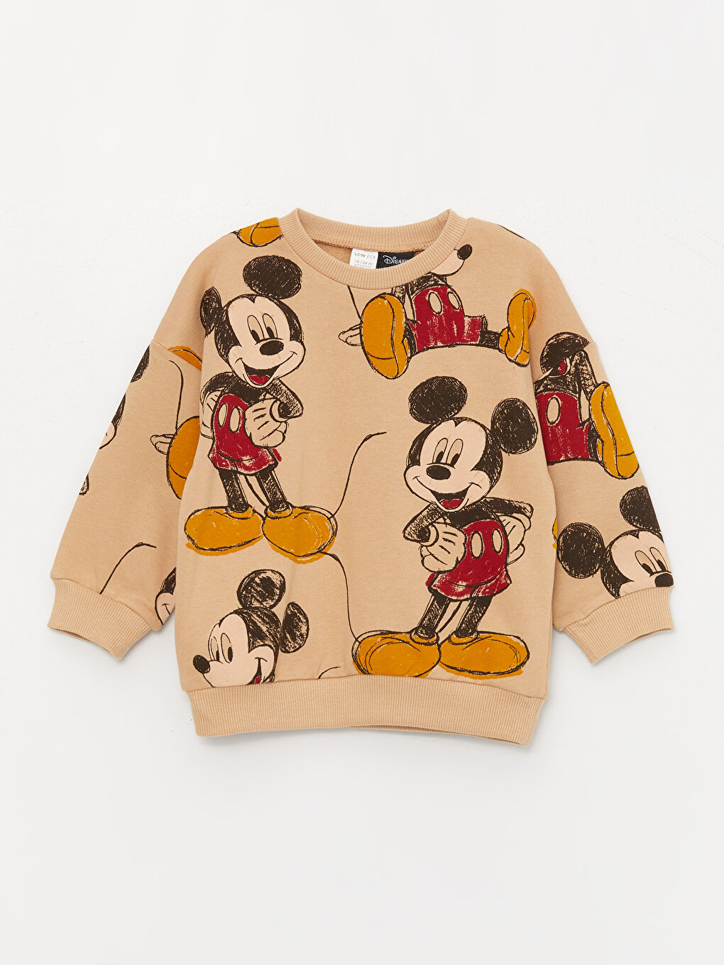 Bej Bisiklet Yaka Mickey Mouse Baskılı Erkek Bebek Sweatshirt