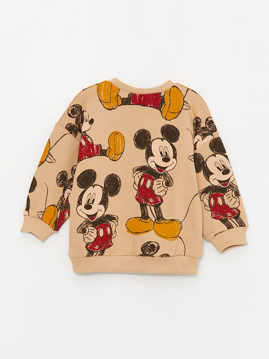 Bej Bisiklet Yaka Mickey Mouse Baskılı Erkek Bebek Sweatshirt-1