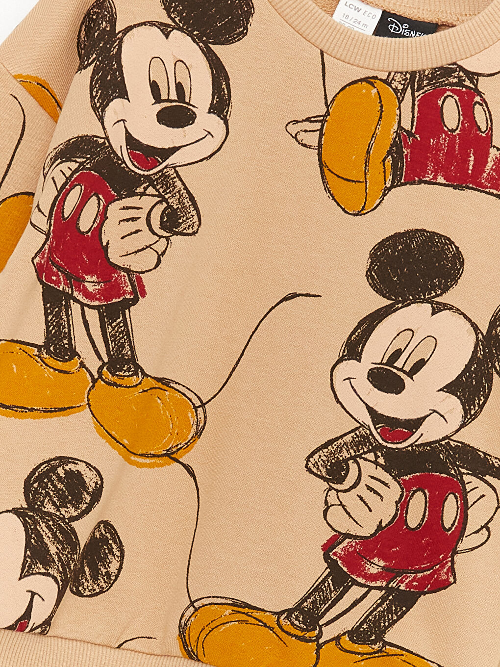 Bej Bisiklet Yaka Mickey Mouse Baskılı Erkek Bebek Sweatshirt-2