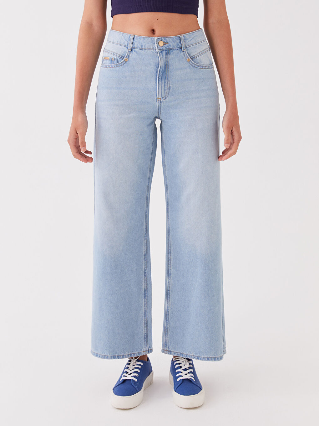 جينز نساء بخصر مرتفع وسروال واسع-2