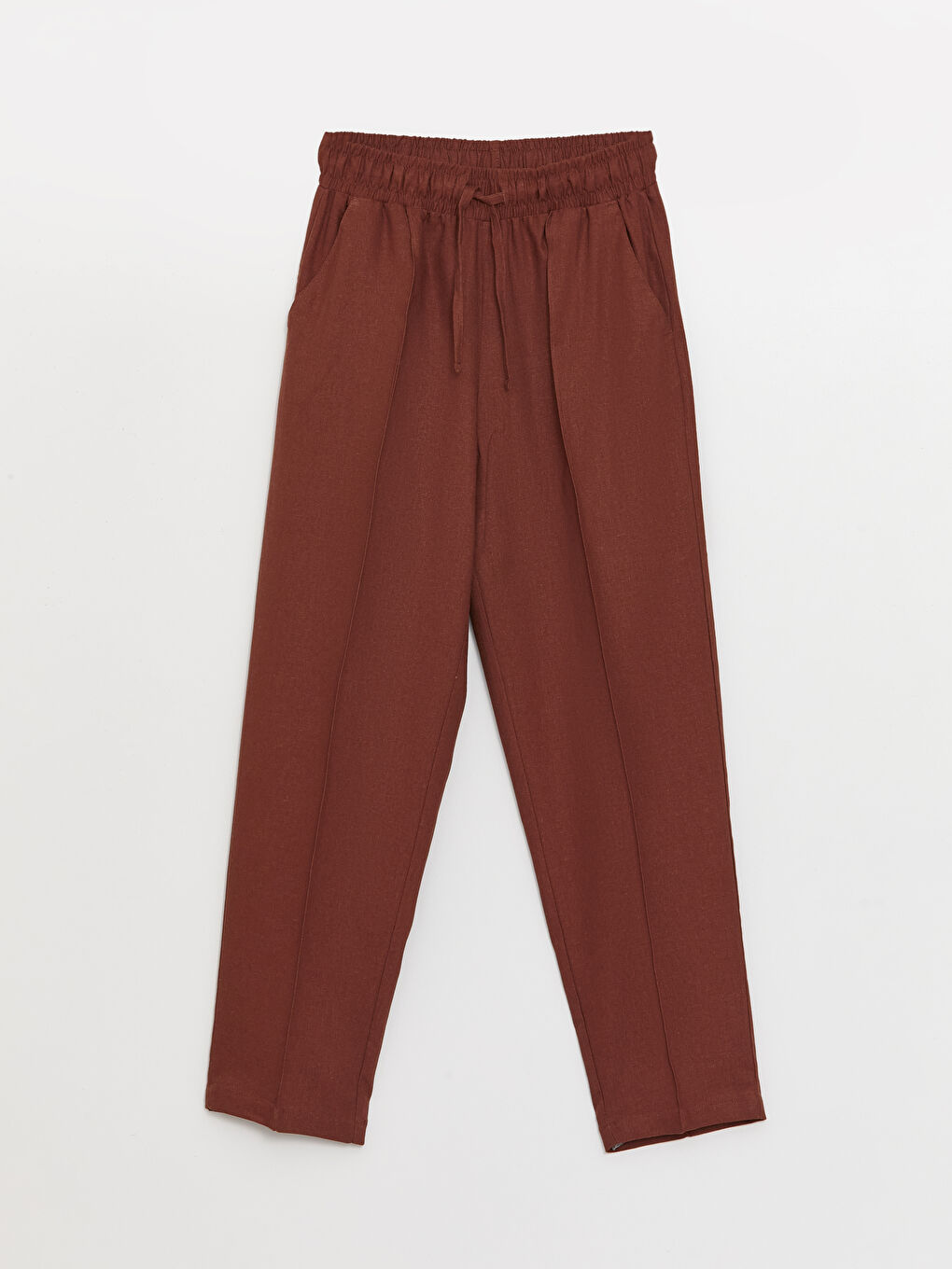 Elasticated Waist Plain Linen Blend Women's Trousers-4