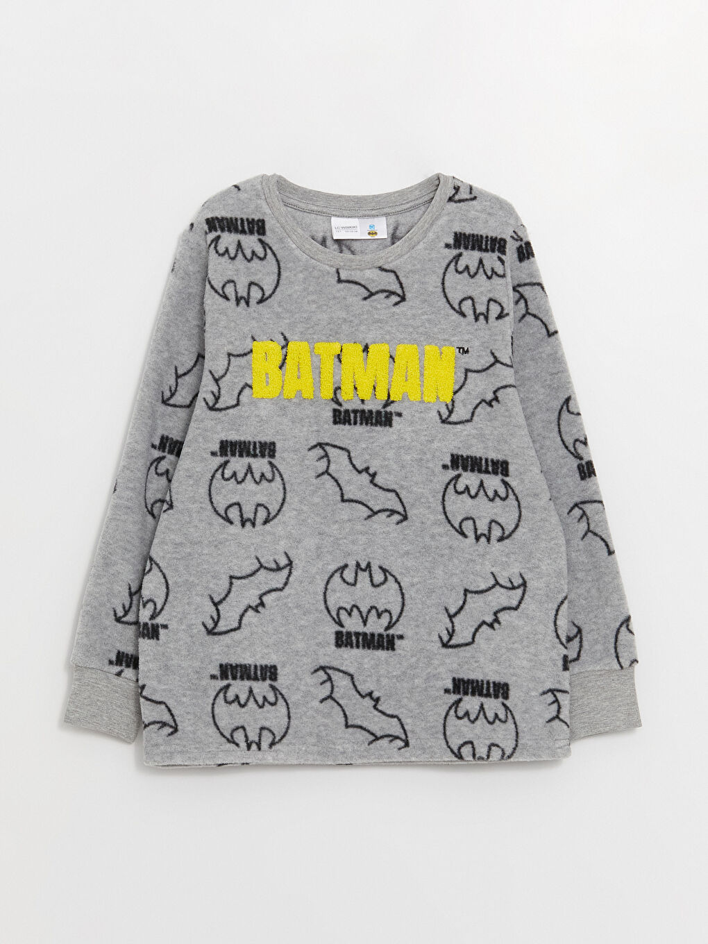 Gri Bisiklet Yaka Batman Baskılı Uzun Kollu Polar Erkek Çocuk Pijama Takımı-1