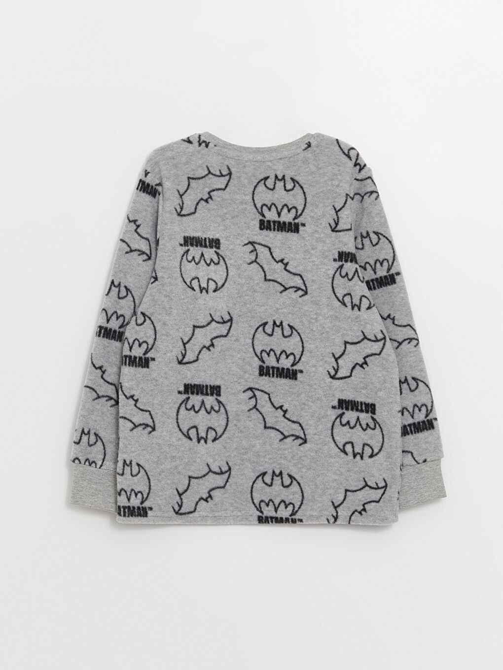 Gri Bisiklet Yaka Batman Baskılı Uzun Kollu Polar Erkek Çocuk Pijama Takımı-2