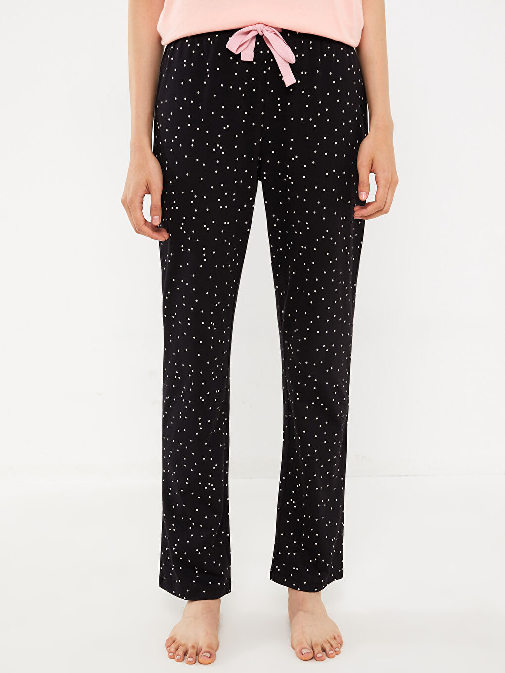 Siyah Beli Lastikli Puantiyeli Kadın Pijama Alt-2