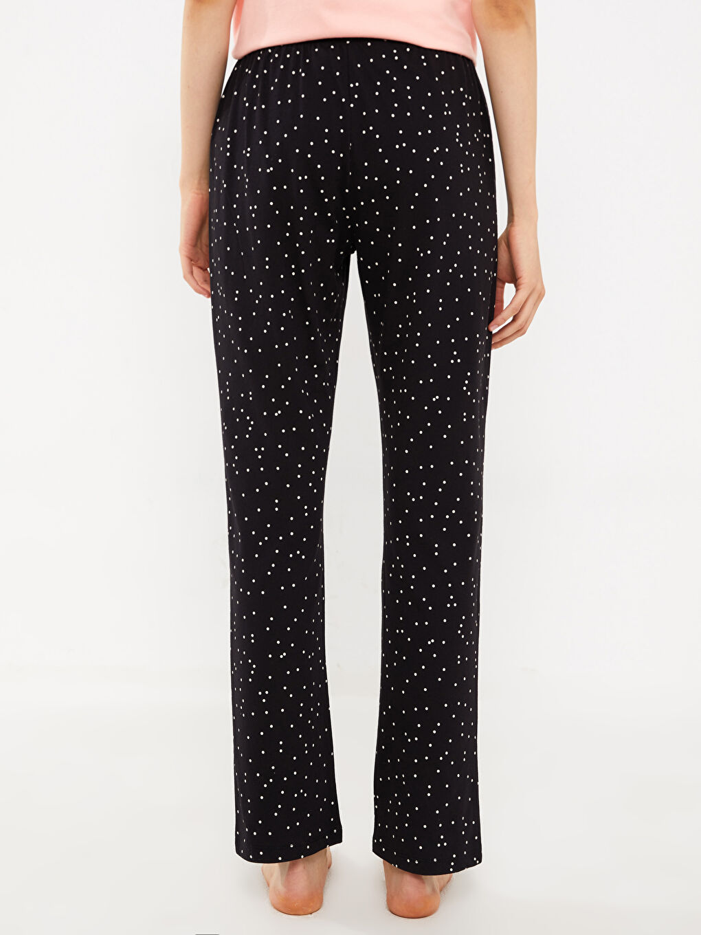 Siyah Beli Lastikli Puantiyeli Kadın Pijama Alt-4