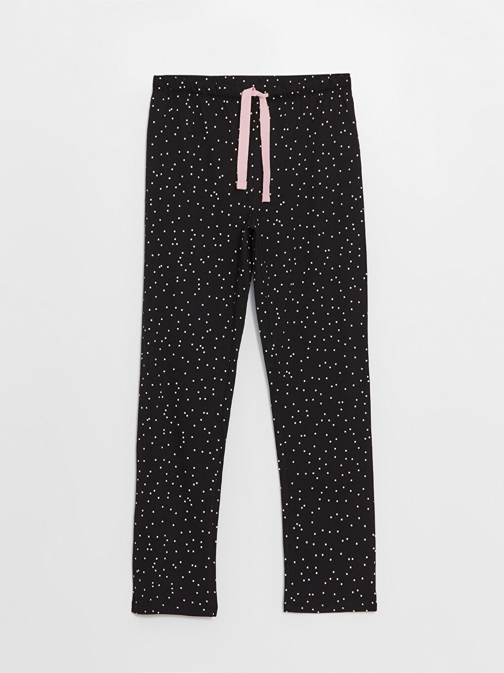 Siyah Beli Lastikli Puantiyeli Kadın Pijama Alt-5