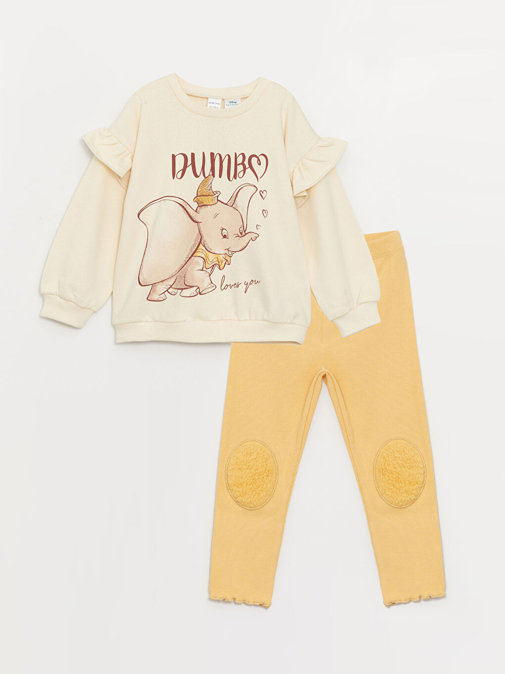 LCW baby Krem Rengi Bisiklet Yaka Dumbo Kız Bebek Sweatshirt ve Tayt 2'li