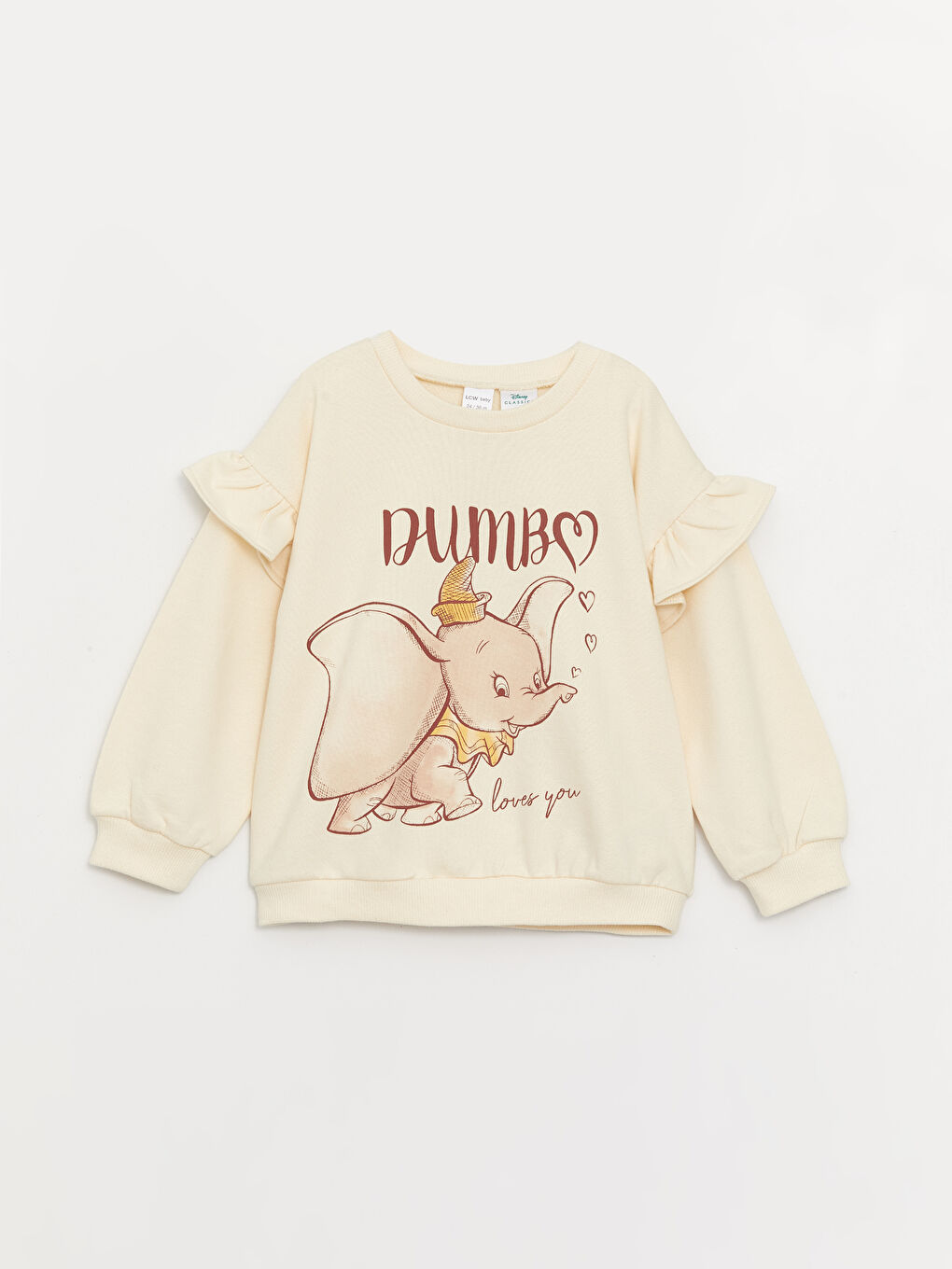 LCW baby Krem Rengi Bisiklet Yaka Dumbo Kız Bebek Sweatshirt ve Tayt 2'li - 1