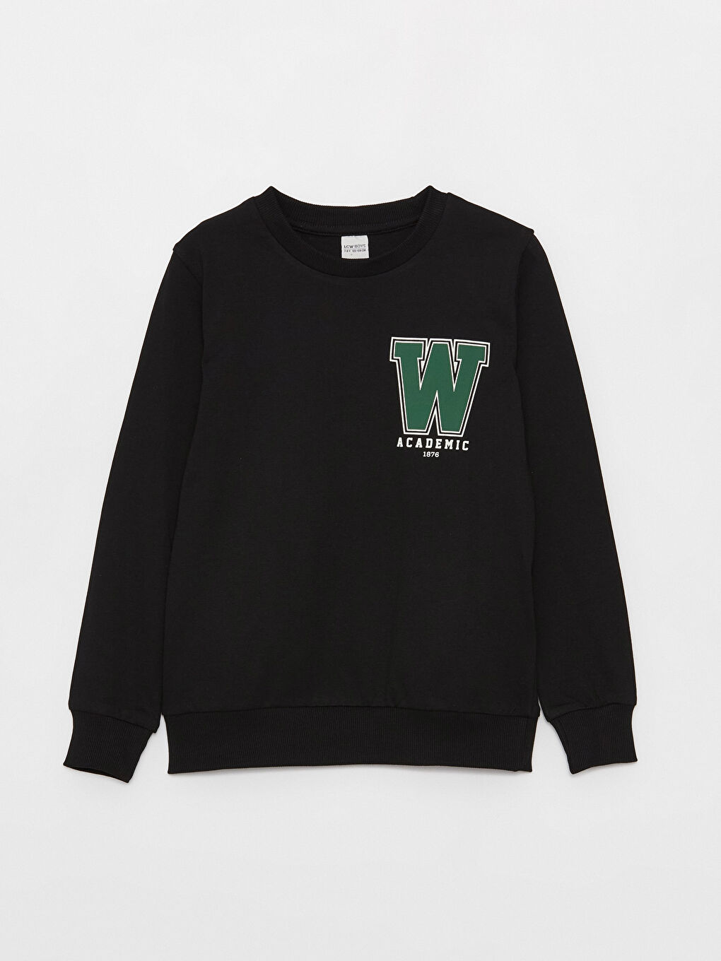 Siyah Bisiklet Yaka Baskılı Uzun Kollu Erkek Çocuk Tişört