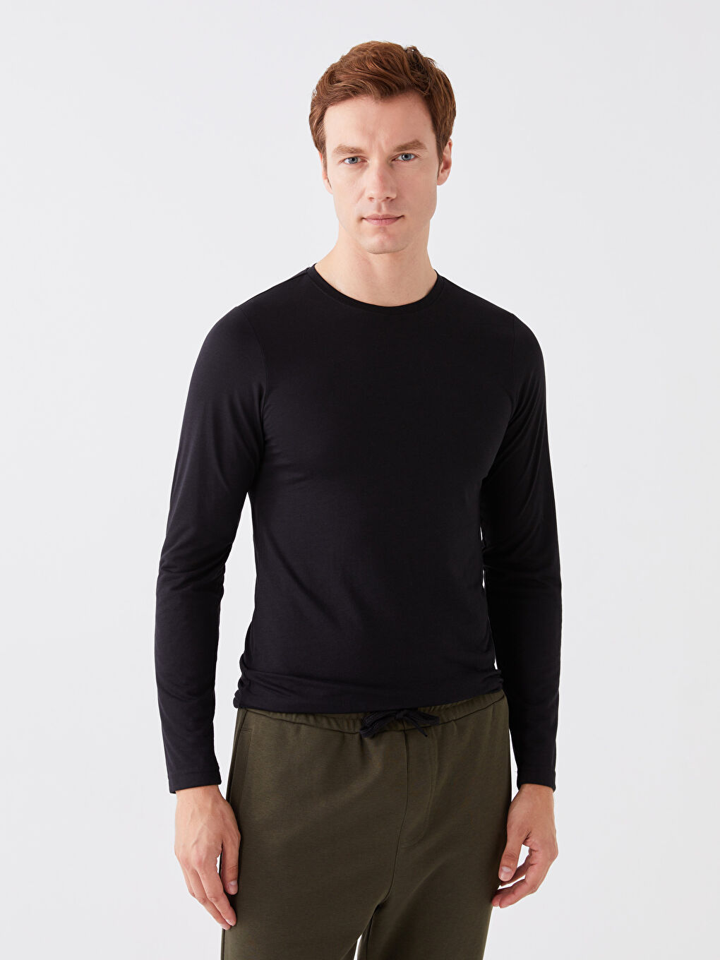 Siyah Bisiklet Yaka Uzun Kollu Erkek Atlet