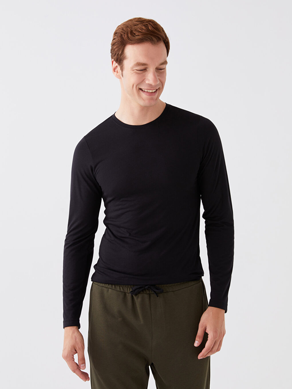 Siyah Bisiklet Yaka Uzun Kollu Erkek Atlet-1