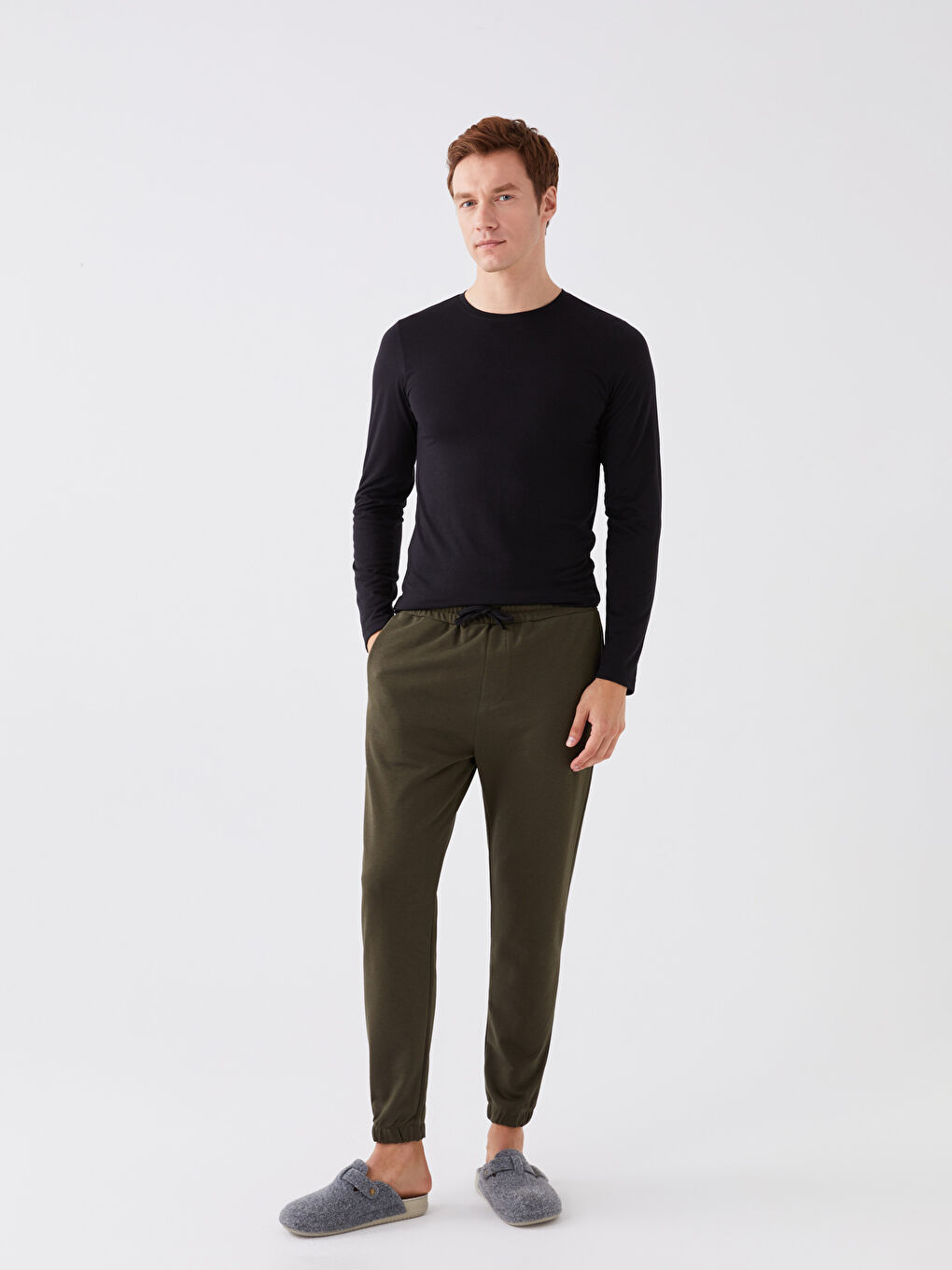 Siyah Bisiklet Yaka Uzun Kollu Erkek Atlet-2