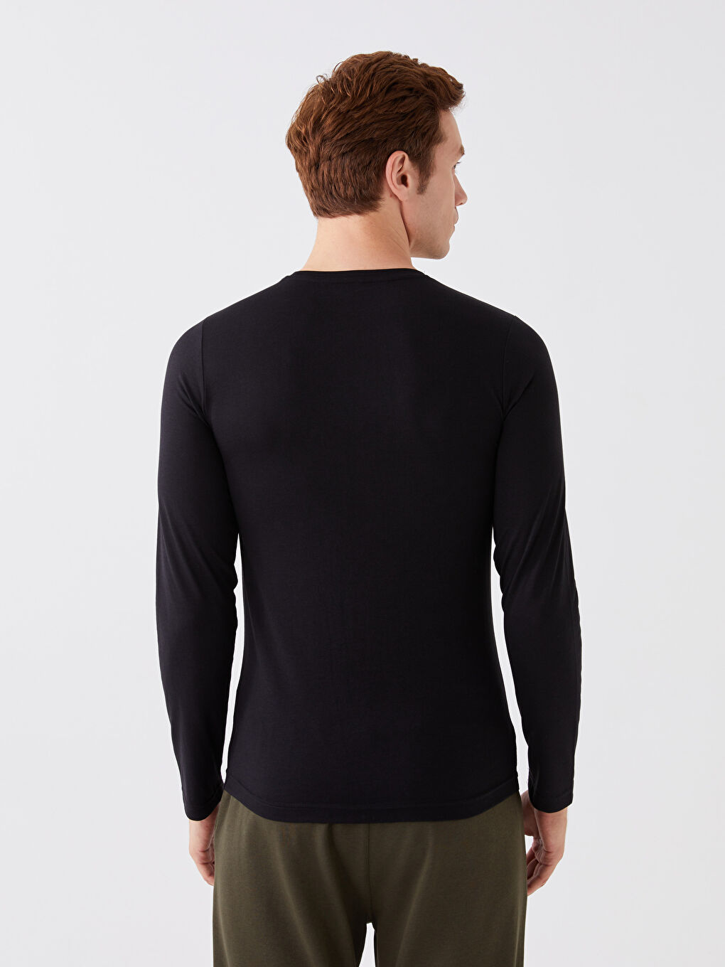 Siyah Bisiklet Yaka Uzun Kollu Erkek Atlet-4