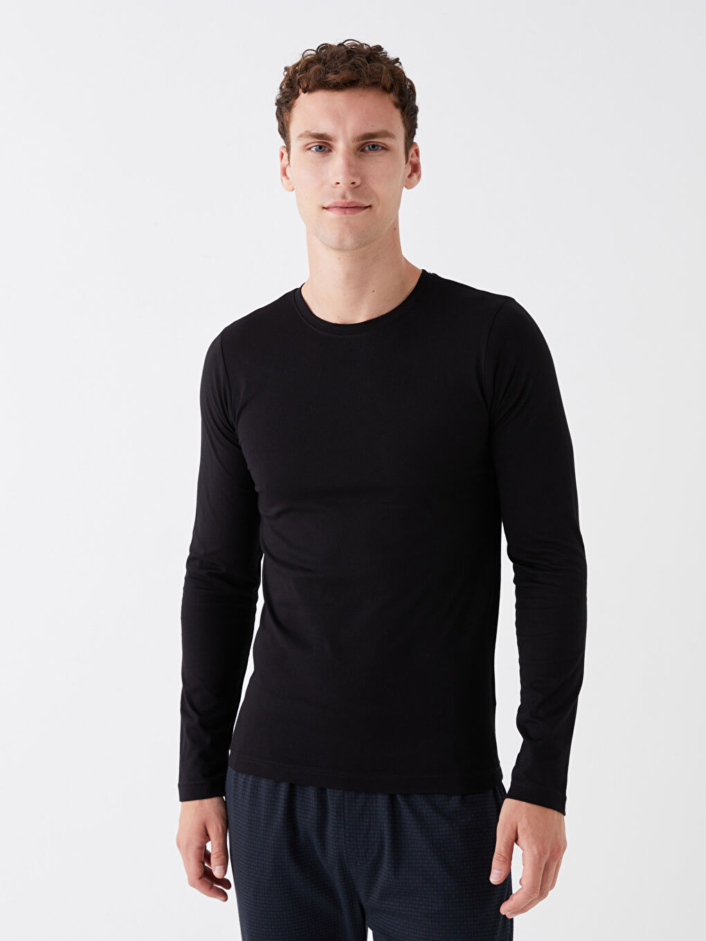 Siyah Bisiklet Yaka Uzun Kollu Erkek Atlet