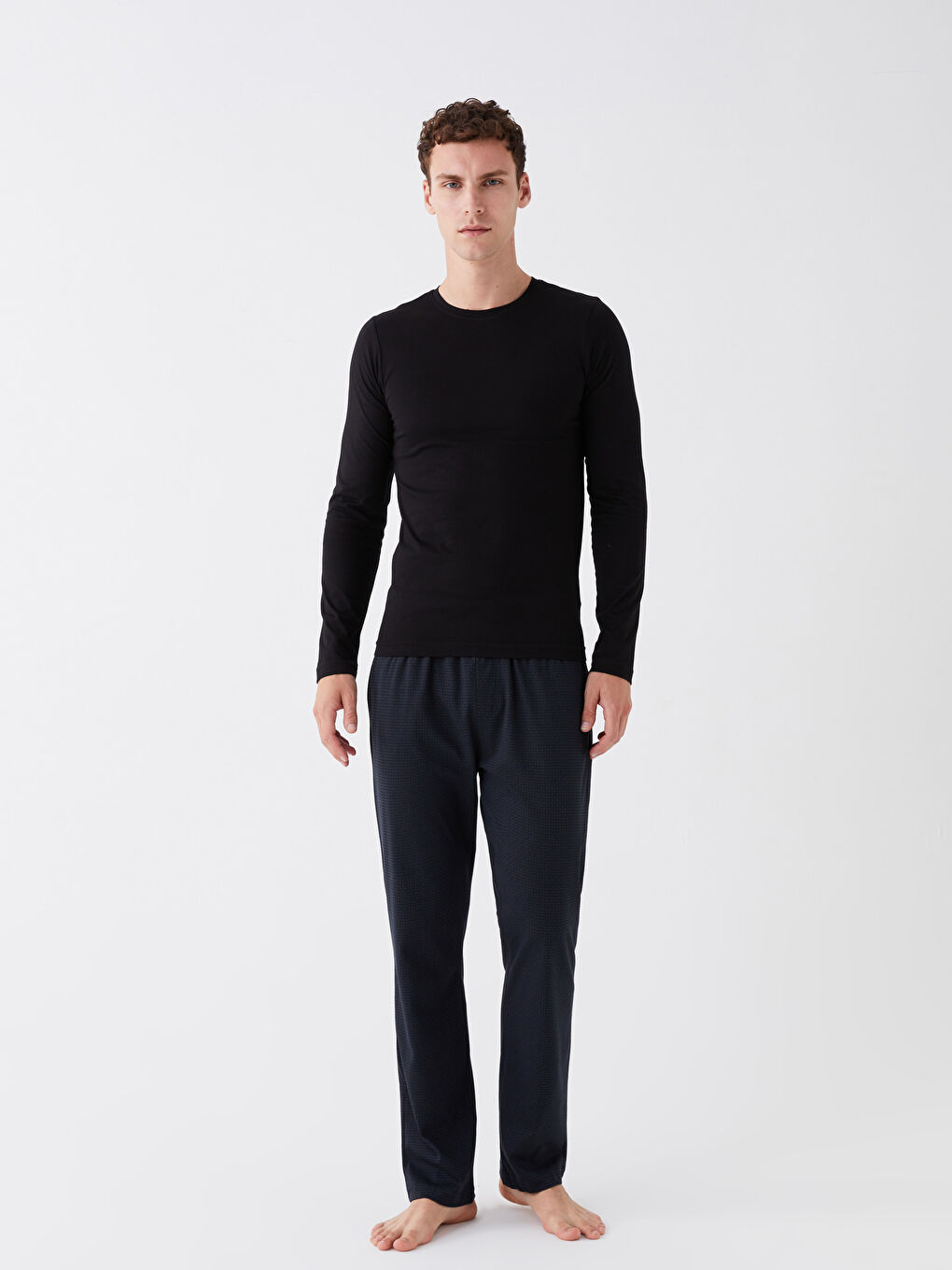 Siyah Bisiklet Yaka Uzun Kollu Erkek Atlet-2