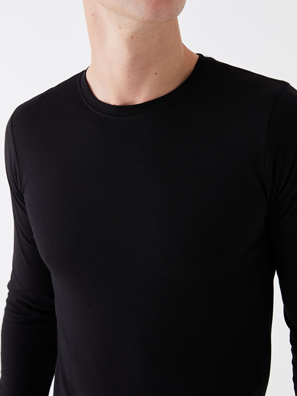 Siyah Bisiklet Yaka Uzun Kollu Erkek Atlet-3