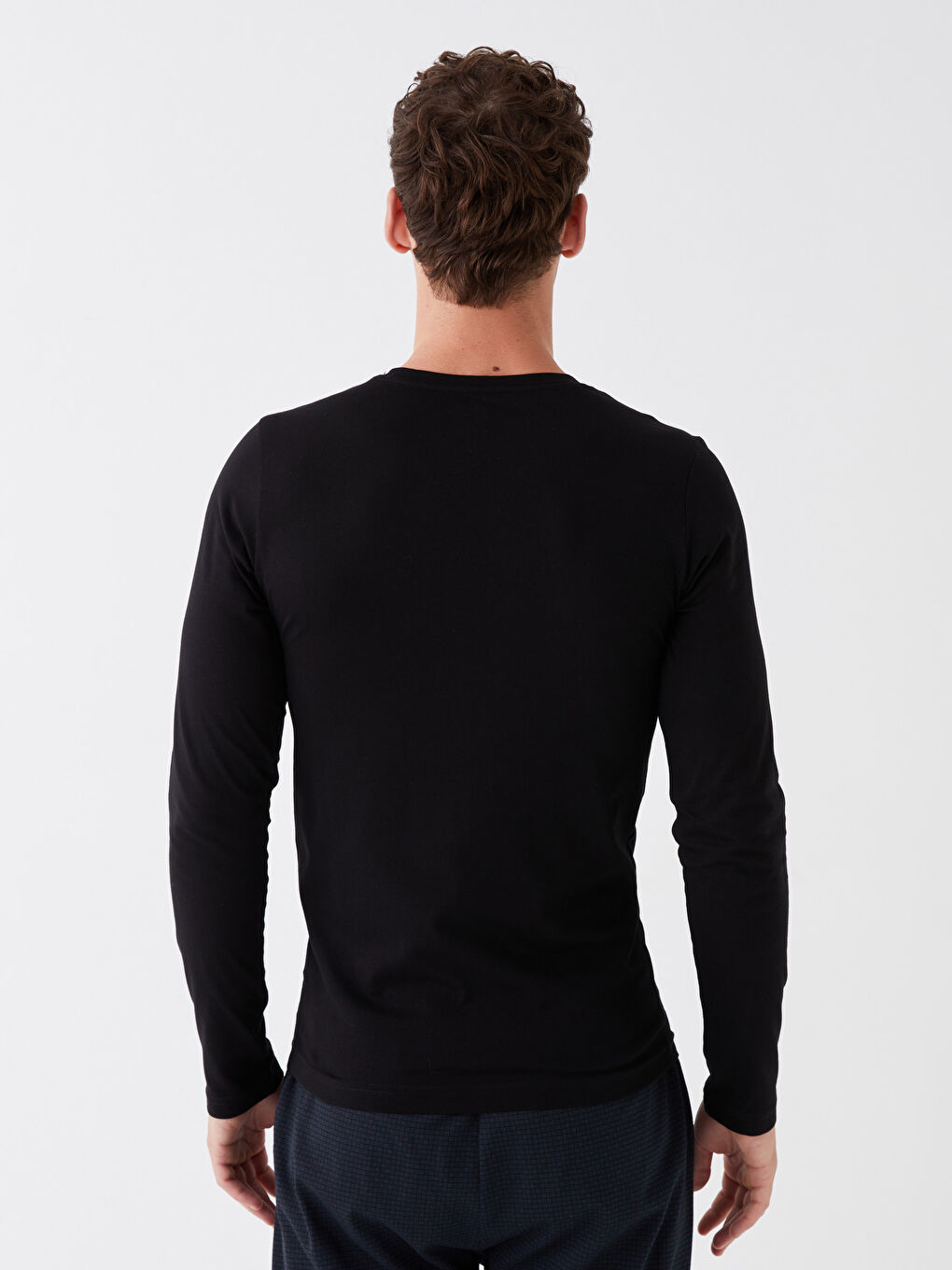 Siyah Bisiklet Yaka Uzun Kollu Erkek Atlet-4