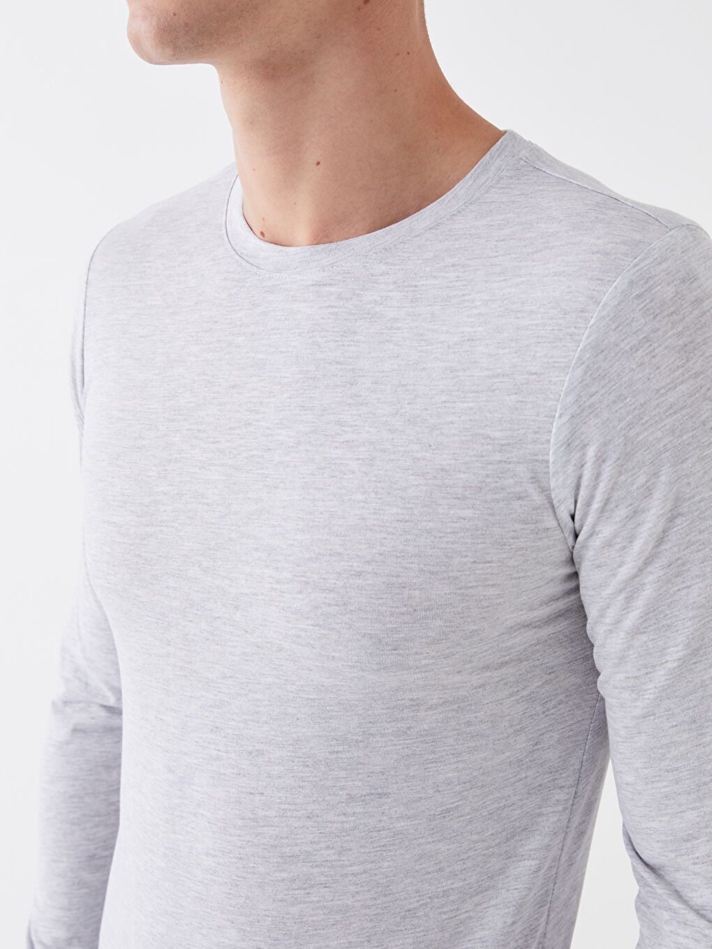 Gri Bisiklet Yaka Uzun Kollu Erkek Atlet-3