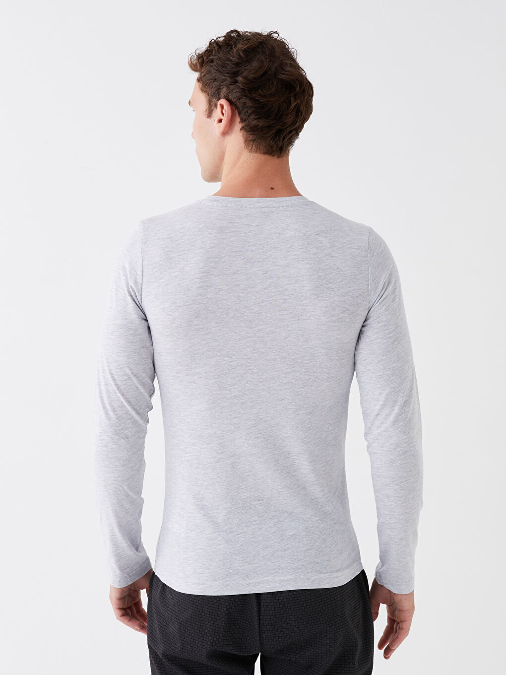 Gri Bisiklet Yaka Uzun Kollu Erkek Atlet-4