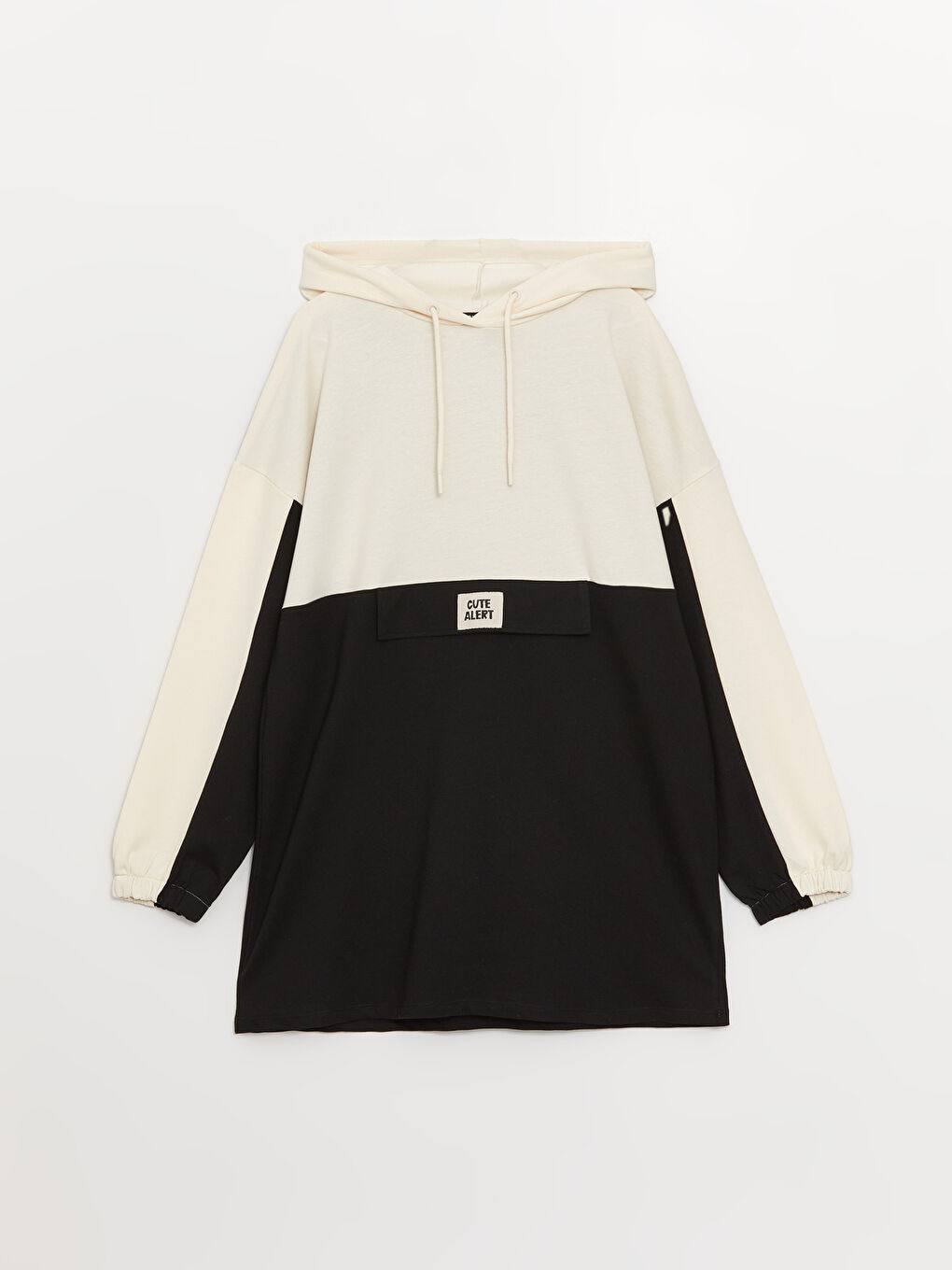 Siyah Kapüşonlu Renk Bloklu Uzun Kollu Kadın Sweatshirt Tunik-5