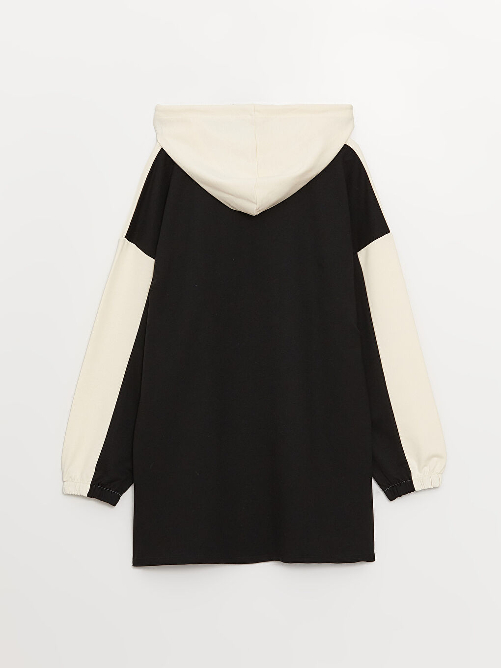 Siyah Kapüşonlu Renk Bloklu Uzun Kollu Kadın Sweatshirt Tunik-6
